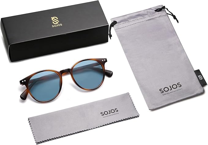 SOJOS Small Round Classic Polarized Sunglasses for Women Men Vintage Style UV400 Lens MAY SJ2113