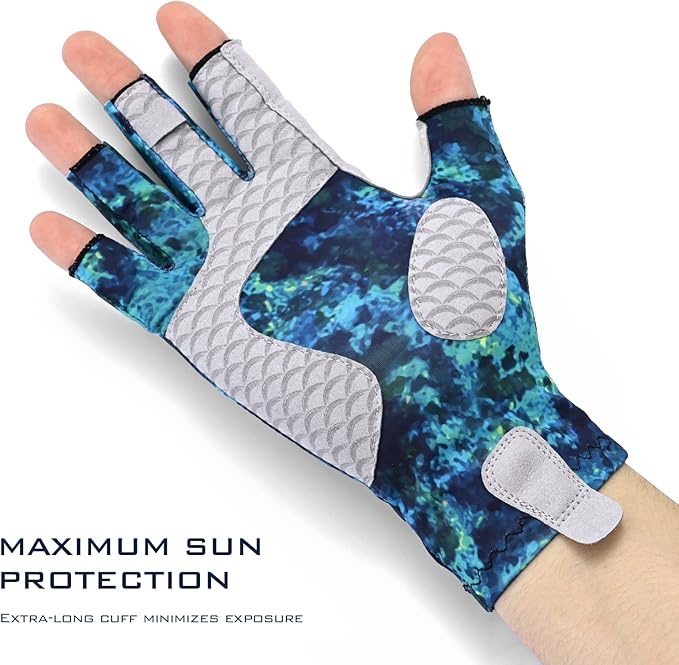 KastKing La Sal Fishing Gloves UPF50+ Sun Gloves UV Protection Fingerless Gloves Men Women for Outdoor, Kayaking, Rowing, Paddling, Canoeing, Hunting