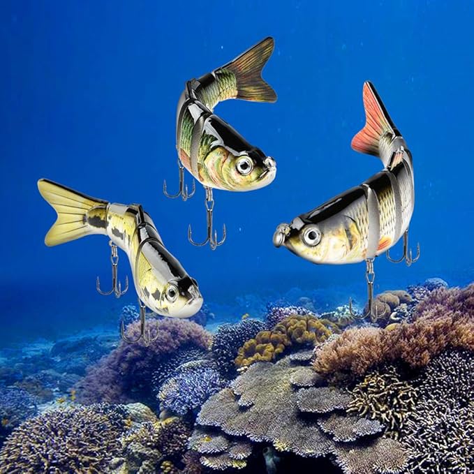 Lifelike Fishing Lures for Bass, Trout, Walleye, Predator Fish - Realistic Multi Jointed Fish Popper Swimbaits - Spinnerbaits Lure Fishing Tackle Kits - Freshwater and Saltwater Crankbaits - 3 Pack