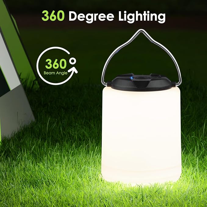 LEDキャンプランタン、充電式キャンプライト、4モード屋外懐中電灯ランタン 1000LM、防水ポータブル非常用キャンプライト ハリケーンハイキングサバイバルキット用 - ブラック