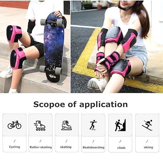 Adult Knee Pads Elbow Pads Wrist Guards for Adult Kids, 6 in 1 Protective Gear Set for Skateboarding Biking Roller Skating Cycling Outdoor Sports (Large)
