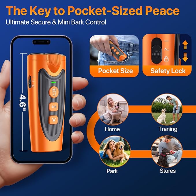 Dog Bark Deterrent Device, 3X Ultrasonic Anti Barking Device for Dogs, 6 Training Modes & 23 FT Range Stop Neighbors Dog Barks, Portable Dog Training Tool with Flashlight Indoor Outdoor Use, Orange