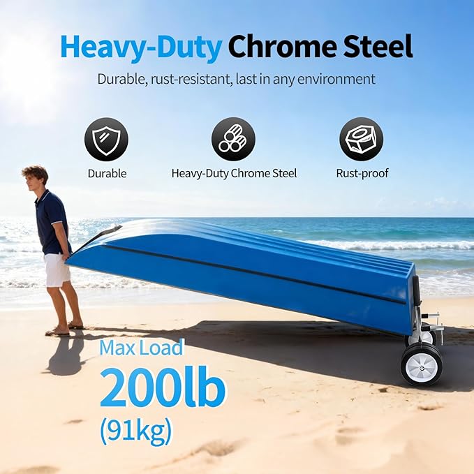 Boat Dolly Canoe and Fishing Boat, Heavy-Duty Chrome-Plated Steel Boat Carrier Cart with Dual Wheels, Adjustable Clamp(Fit Transoms up to 3" Thickness)