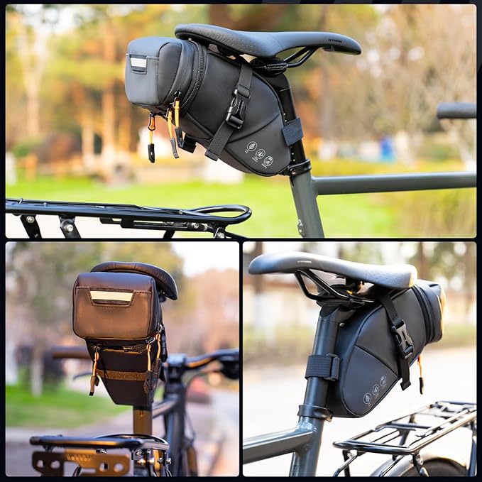 WOTOW Bike Saddle Bag - Waterproof Bike Seat Bag Expandable to 2L - Reflective Bicycle Under Seat Storage Pouch for Road Mountain Bike Cycling Travel