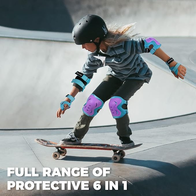 BOSONER Knee Pads for Kids Roller-Skating: Adjustable Protective Gear Set Knee Elbow Pads Wrist Guards for Bike Cycling Skateboarding Scooter Gifts 3-8 / 9-15 Years Boys Girls