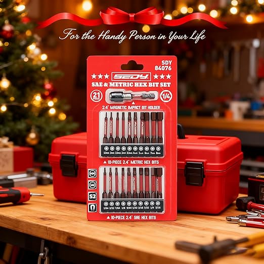 21-Piece 2.5" Hex Head Allen Wrench Drill Bit Set, 1/4" Hex Screwdriver Bits Set with Durable Magnetic Impact Bit Holder, SAE & Metric Allen Key, S2 Steel, Mechanic Home Repair