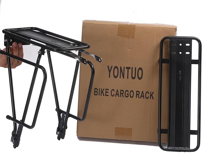 Rear Bike Rack,Bike Cargo Rack,Bicycle Pannier Rack with Reflector and Cargo Net,Height Adjustable Fit 26”-29” and 700c Bike with Non-disc Brake,BCR04