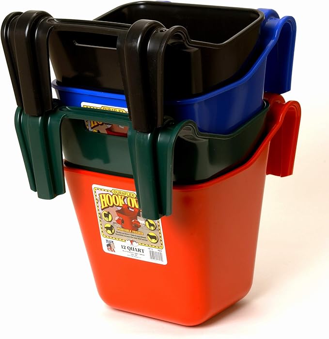 Little Giant® Plastic Hook Over Feeder | Mountable Livestock & Pet Feed Bucket | Horse Feed Bucket | Made in USA | 12 Quarts | Red