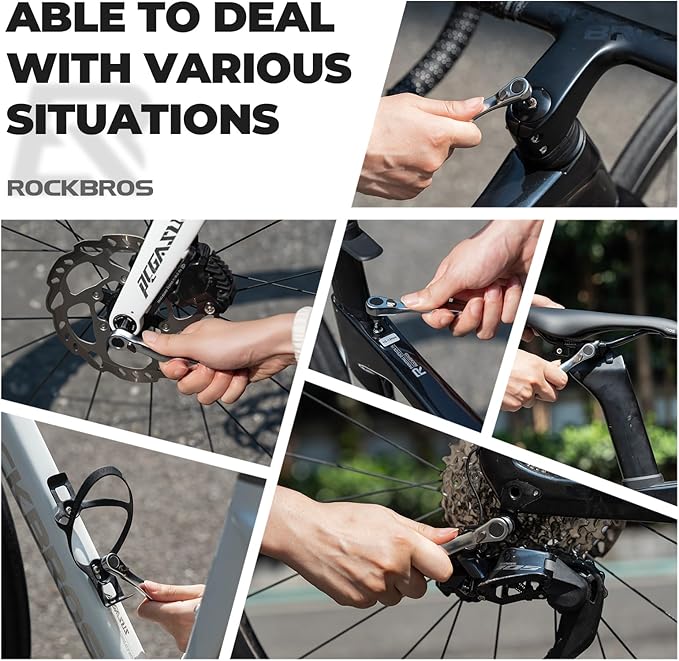 ROCKBROS Bike Tool Kit, Portable Bike Multitool with 7 Magnetic Bits, Ratchet Wrench & CO2 Inflator Nozzle, Bike Tire Repair Kit with Tire Levers for Road and MTB Emergency