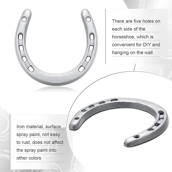 Shimeyao 10 Pcs Horseshoe Bulk Cast Iron 4.5 x 4.3 Inch Horseshoes for Adults Wall Hung Good Luck Handmade Decorations Horse Theme Party Wedding Birthday Supplies (Silver)
