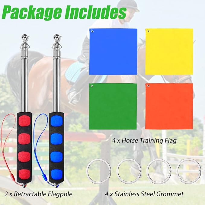 4 Pcs Horse Training Flag Horse Training Equipment with 48" Telescopic Handheld Flagpoles, Portable Equestrian Nylon Training Flag for Horse Lunging Training