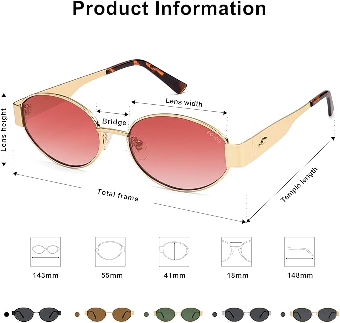 SOJOS Retro Oval Sunglasses for Women Trendy Classic Shades UV400 Protection SJ1256