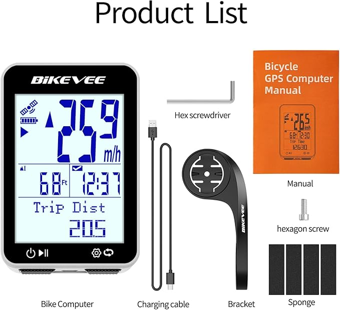 GPS Bike Computer Wireless Bicycle Speedometer Odometer 9 Languages Auto Backlight Auto Start Stop IPX7 Waterproof 2.4 Inch LCD Supports MPH KMH