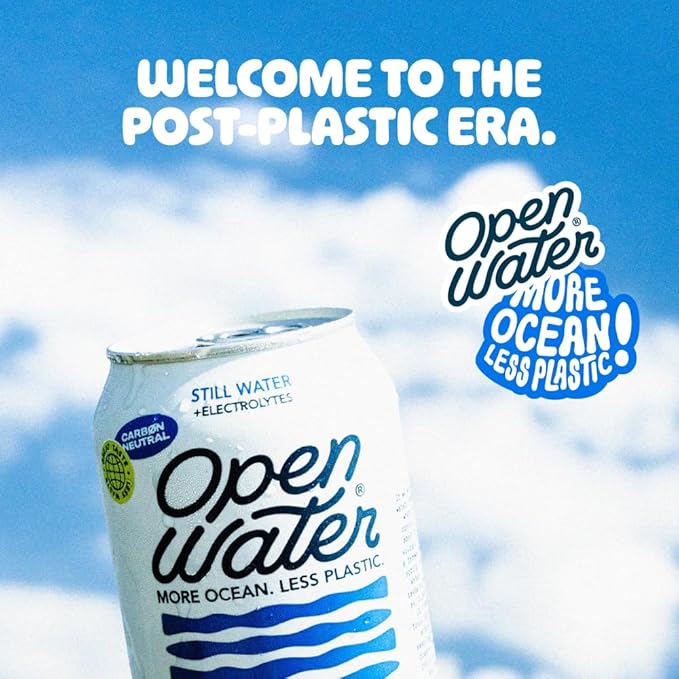 Open Water スティル 12oz缶 (1ケース、12缶) - 環境に配慮したアルミ缶入りミネラルウォーター(電解質入り) - 7.0 pHバランス、BPAフリー、超高純度水