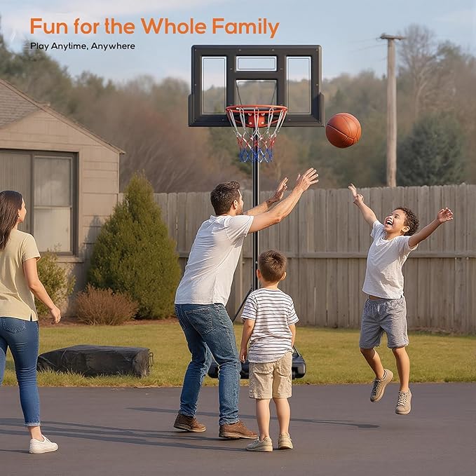 Portable Basketball Hoop Outdoor, Adjustable Basketball Hoops Goal System Shatterproof Backboard, Shock Absorbent Rim, Fillable Base for Swimming Pool/Backyard/Driveway