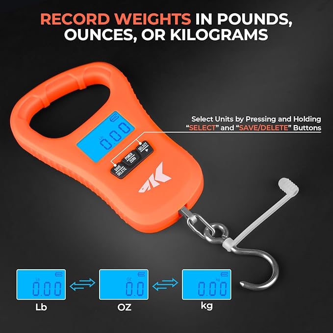 KastKing ToughTide Fishing Scale, USB Charging, 65lb Capacity, Ultra-Thin Digital Fish Scale, LCD Display, Ergonomic Handle, Fish Scales Digital Weight, Fishing Accessories for Men