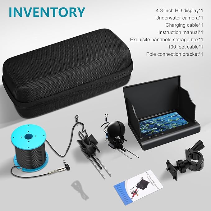 Underwater Fishing Camera with 4.3 Inch LCD, 5000mAh Battery, Infrared Night Vision Light, Portable Fish Finder with 100ft Cable for Ice Lake Boat Kayak Fishing