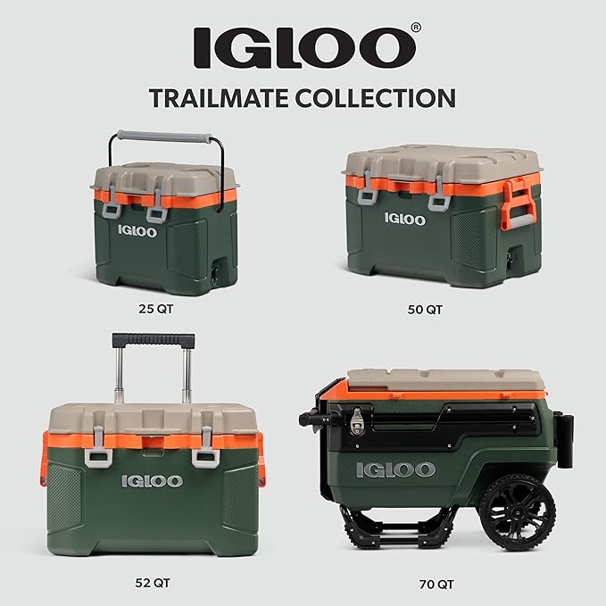 Igloo Trailmate 52Qt 車輪付きクーラー、断熱ハードシェルアイスチェスト、スポーツマン