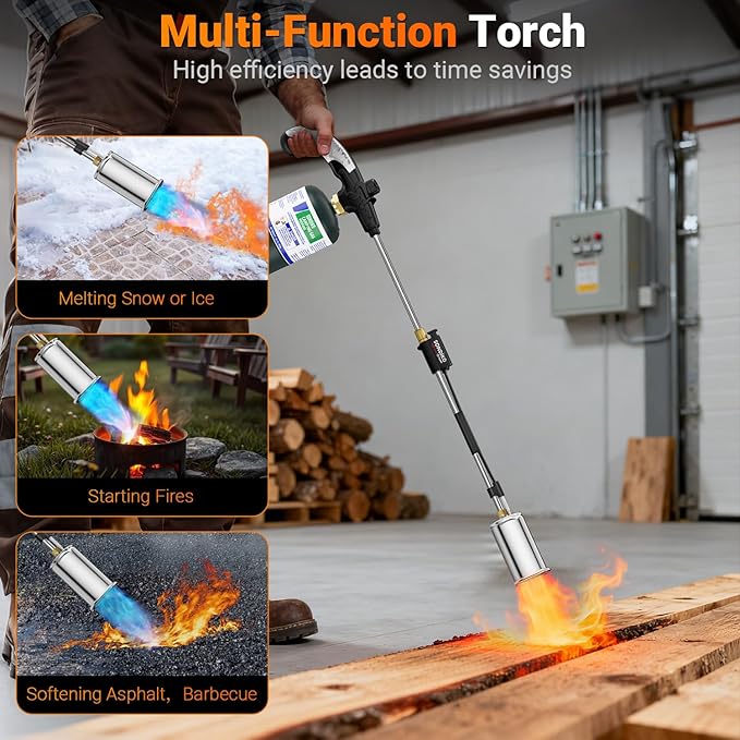 Sondiko Propane Torch Weed Burner, High Output Weed Torch Flamethrower, 30" Detachable Long Arm Heavy Duty Blow Torch For Garden, Wood, Ice, Snow, Melting(PROPANE TANK NOT INCLUDED)
