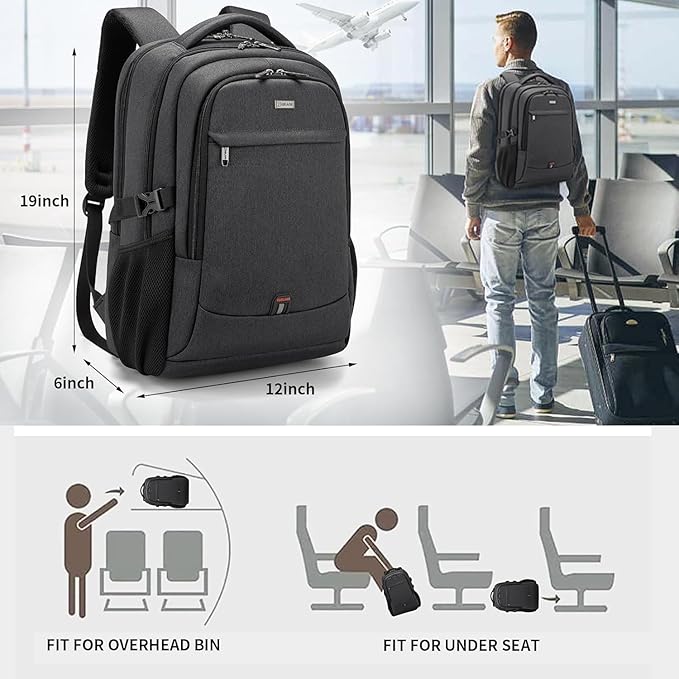 DUSLANG 17 Inch Laptop Backpack for Travel Water Resistant College Backpack for Men Women Laptop Bag with USB Charging Port black lock,Black