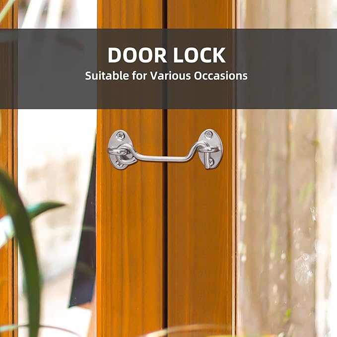 4" Barn Door Latch Door Lock Hardware, Sliding Door Lock Eye Hook Latch with Screws, Rust-Resistant Metal Gate Latch, Privacy Hooks Latch for Inside Door, Wooden Fence, Garage Door (3 Pack)
