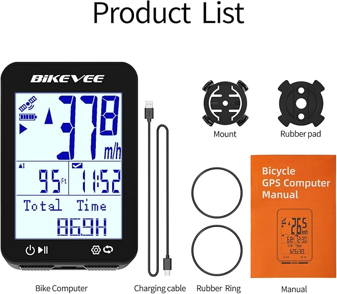 GPS Bike Computer Wireless Bicycle Speedometer Odometer 9 Languages Auto Backlight Auto Start Stop IPX7 Waterproof 2.4 Inch LCD Supports MPH KMH