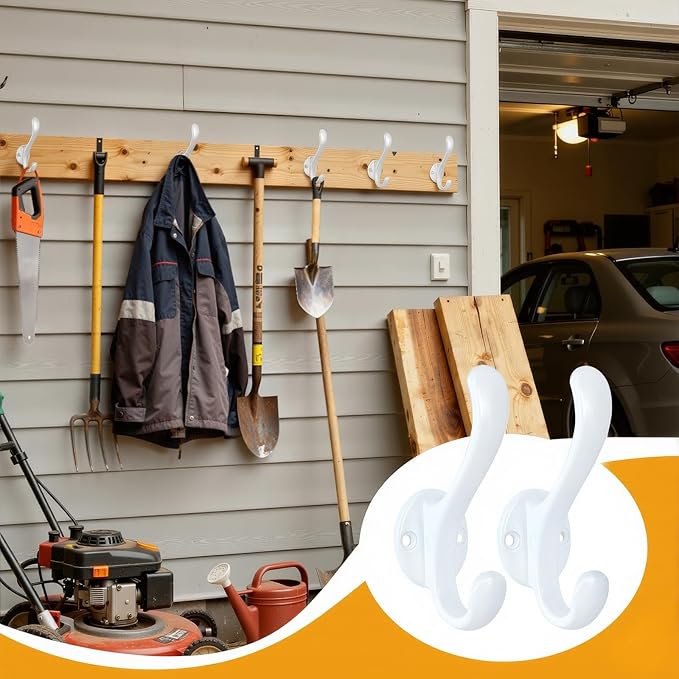 8 Pack Coat Hooks Wall Mount Heavy Duty Utility Retro Double Hooks for Hanging Coats,Hat, Towel, Key, Robe, Scarf, Bag, Cap (White)