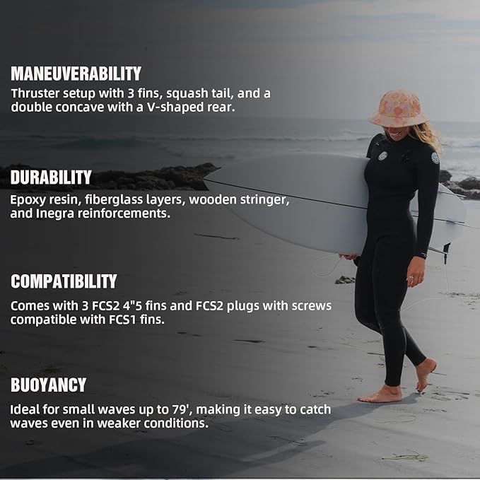 5'8''/6'1" Shortboard 900 FRP with Fin Set and Leash High-Performance Epoxy Surfboard with Wood Stringer, EPS Core, and Carbon Lath