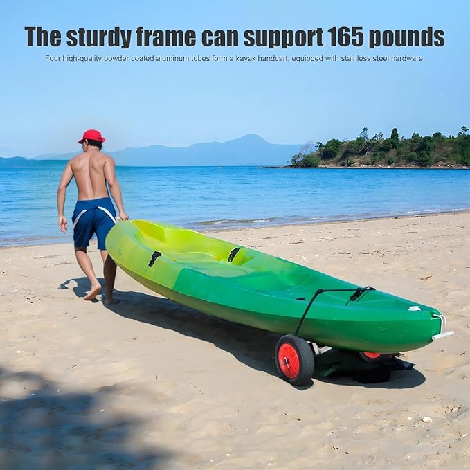 Foldable Kayak Cart with 10" Pneumatic Tire, Canoe Dolly Kayak Carrier Adjustable Kayak Transport Dolly Trailer, 150lb Capacity