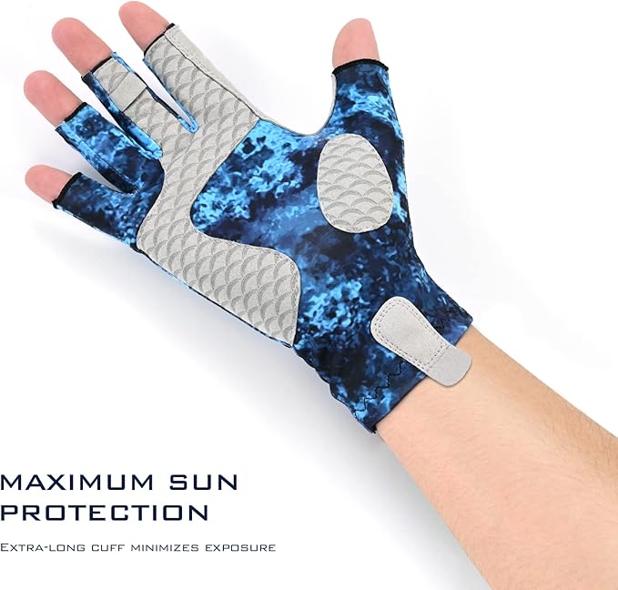 KastKing La Sal Fishing Gloves UPF50+ Sun Gloves UV Protection Fingerless Gloves Men Women for Outdoor, Kayaking, Rowing, Paddling, Canoeing, Hunting