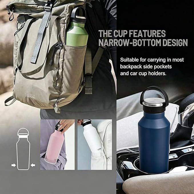 TYESO Stainless Steel Vacuum Insulated Water Bottle, Insulated Water Bottle with Soft Silicone Carry Handle (BLUE, 25 OZ)
