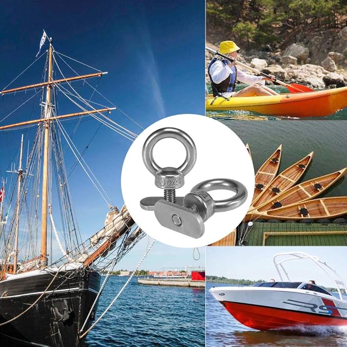 6 Packs Stainless Steel Kayak Track Mount Tie Down Eyelet Rail for Kayak Canoe Boat Bungee Cord or Ropes