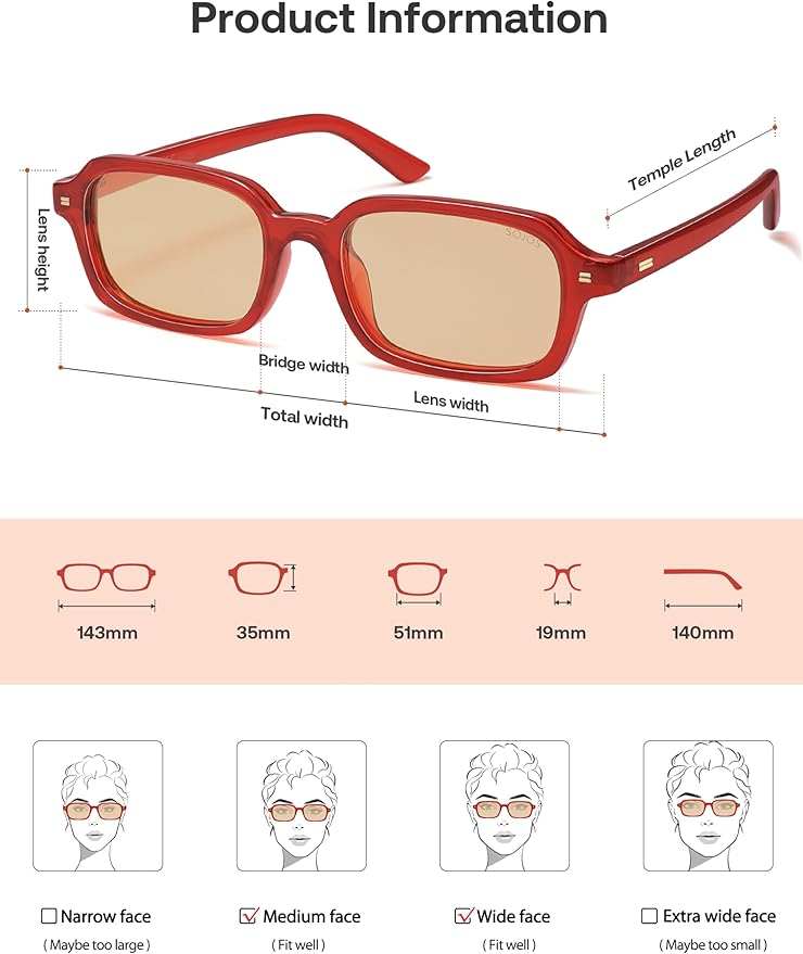 SOJOS Trendy Rectangle Polarized Sunglasses Womens Mens, Small Retro Fashion Thin Slim Square Sunnies SJ2610