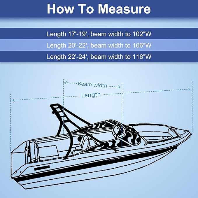 Ski & Wakeboard Tower Boat Cover 22-24ft for Wake Tower, 900D Marine-Grade Heavy Duty Boat Cover with Reinforced Stitching, All-Season Waterproof Boat Wrap for Winter, Fits Up to 116" Beam