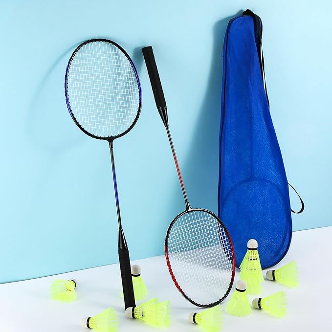 12 Pack Badminton Rackets Set Including Badminton Racquets, Nylon Shuttlecocks and Carry Bag for Outdoor Backyard Games Beginners