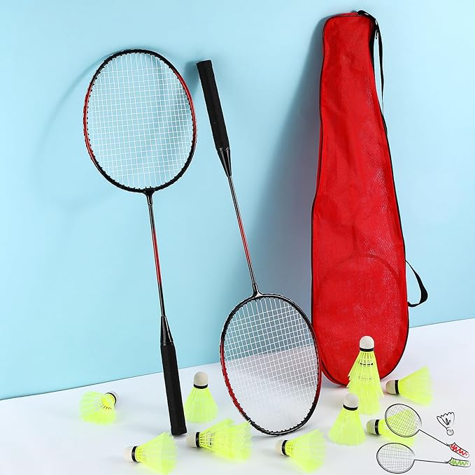 12 Pack Badminton Rackets Set Including Badminton Racquets, Nylon Shuttlecocks and Carry Bag for Outdoor Backyard Games Beginners