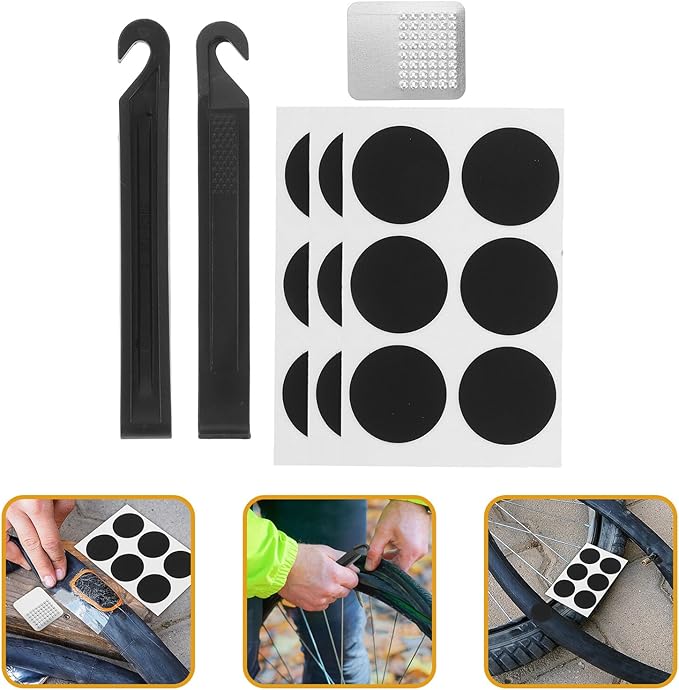 minkissy Bike Tire Repair Kit with 18 Tubeless Patches 2 Cycling Tire Levers and 1 Rasp Tool – Portable Bicycle Puncture Repair Set for Mountain and Road Bikes On-the-go Flat Fix