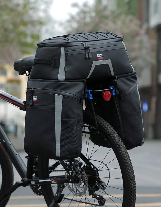 KEMIMOTO Bicycle Panniers Combo 4-in-1, Bike Saddle Cooler Bag with Waterproof Rain Cover, 47L Removable Insulated Cycling Rear Luggage for Warm or Cold Items for Traveling Camping Shopping Commuting