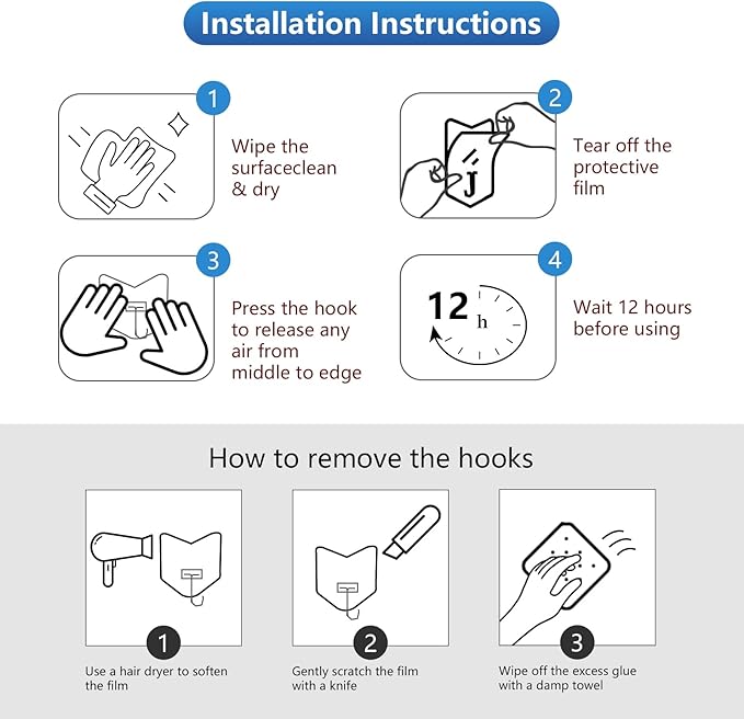 Adhesive Hooks for Hanging 6 Pack, 33 lbs Heavy Duty Wall Hooks 304 Stainless Steel Self Adhesive Towel Hook Waterproof Transparent Sticky Hooks for Kitchen Glass Door (6)