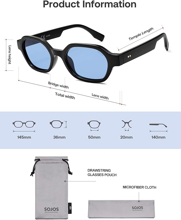 SOJOS Retro Polarized Hexagon Sunglasses for Women Men, UV400 Trendy Rectangle 70s 80s 90s Shades SJ2389