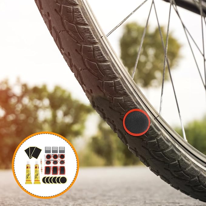Multi-Function Bike Tire Patch Repair Kit with Cold Vulcanizing Glue Anti-wear Materials Tire Levers Valve Tool Compact Lightweight Bicycle Tube Patch for Outdoor Cycling