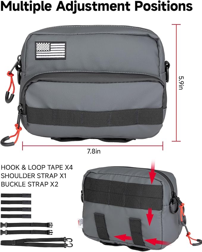 KEMIMOTO Motorcycle Handlebar Bag Universal Motorcycle Tool Bag Bicycle Bar Bag, Front Fork Storage Accessory, Sissy Bar Bag Compatible with Cruiser Softail Dyna Sportsters (Grey Carbon Fabric)