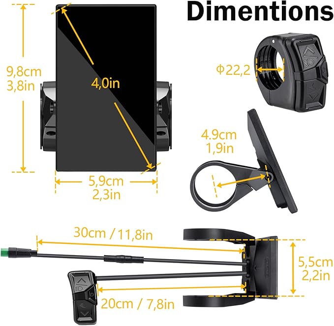 BAFANG Display DPC18/C010 for BBS01B BBS02B BBSHD M400, M500 Mid Motor Pedal Assist eBike Computer Display with Automatic Backlight UART/CAN Protocol
