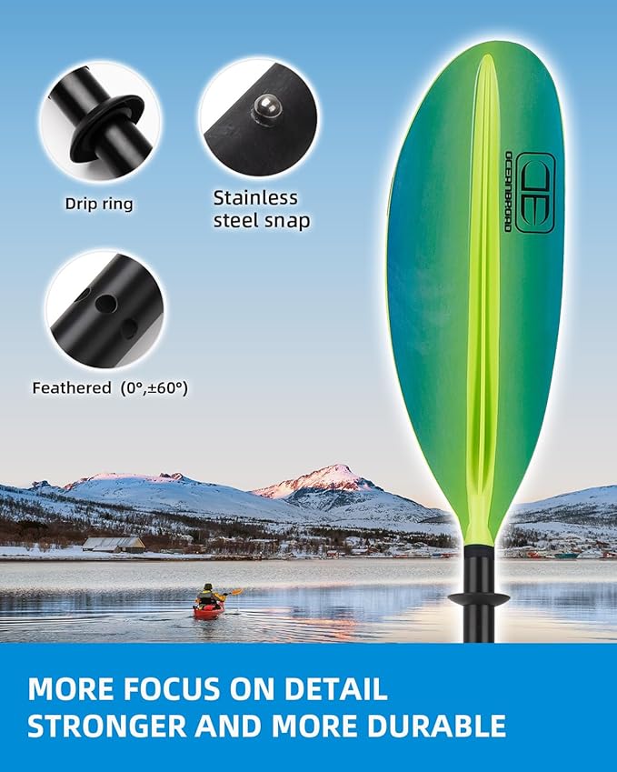OCEANBROAD カヤックパドル 86インチ/218cm、90.5インチ/230cm、95インチ/241cm 合金シャフト カヤックボート カヌー用オール(パドルリーシュ付き)