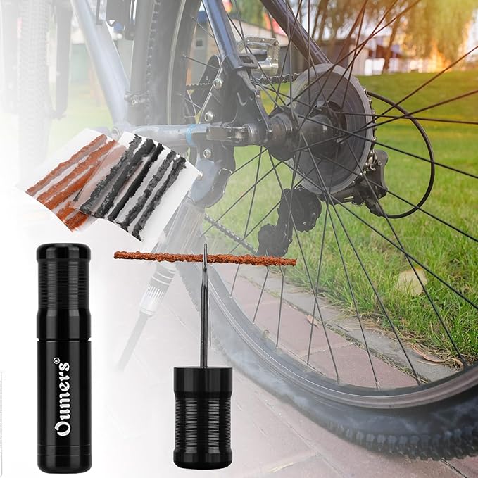 Oumers Tubeless Bike Tire Repair Tool Kit, Bike Tire Punctures with 5PCS Bacon Strips Plus Insertion Tool Tire Repair Fork Reamer