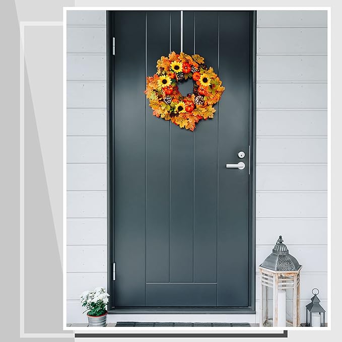 Hotop 15 Inch Wreath Hangers for Front Door Wreath Doors Hangers Steel Material Clothes Towel Hooks Holder Over The Door Hanger Hooks 2 Pcs for Christmas Halloween Front Decorations(Silver)