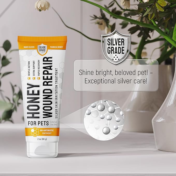 Dog Wound Care with Manuka Honey & Colloidal Silver for Scratches & Skin Irritations – Cat & Dog Hot Spot Treatment Gel Works as Honey Rapid Wound Repair for Horses – Suits All Pets – 2-Oz