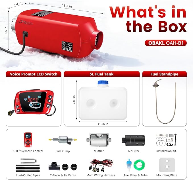 Diesel Heater 2KW, Aluminum Housing, Diesel Air Heater 12V High Altitude, Parking Heater with Talking LCD Controller for Trucks, Campers, RVs, and Boats