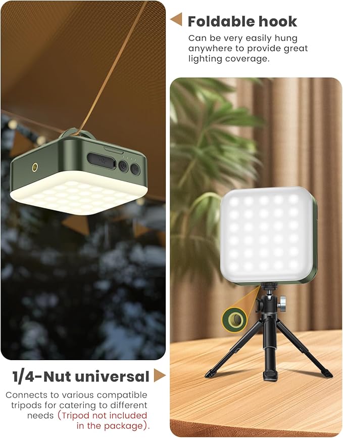 Camping Lantern - Collapsible Solar LED Lamp, 5200mAh Solar/USB Rechargeable, 1000LM, 5 Light Modes, Outdoor IPX4 Waterproof - Portable Emergency Light (Green)