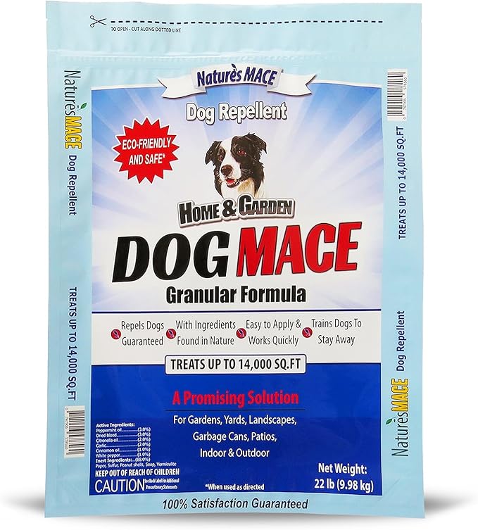 Nature’s MACE Dog Mace Granular Dog Repellent, 22 Pounds – Outdoor Dog Deterrent for Lawn, Yard, Garden, and Plants, Helps Keep Dogs Away from Bushes and Flower Beds, Covers up to 14,000 Sq. Ft.